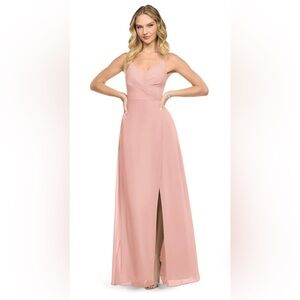 Azazie Davis Chiffon Rosette A-line V-neck Dress
